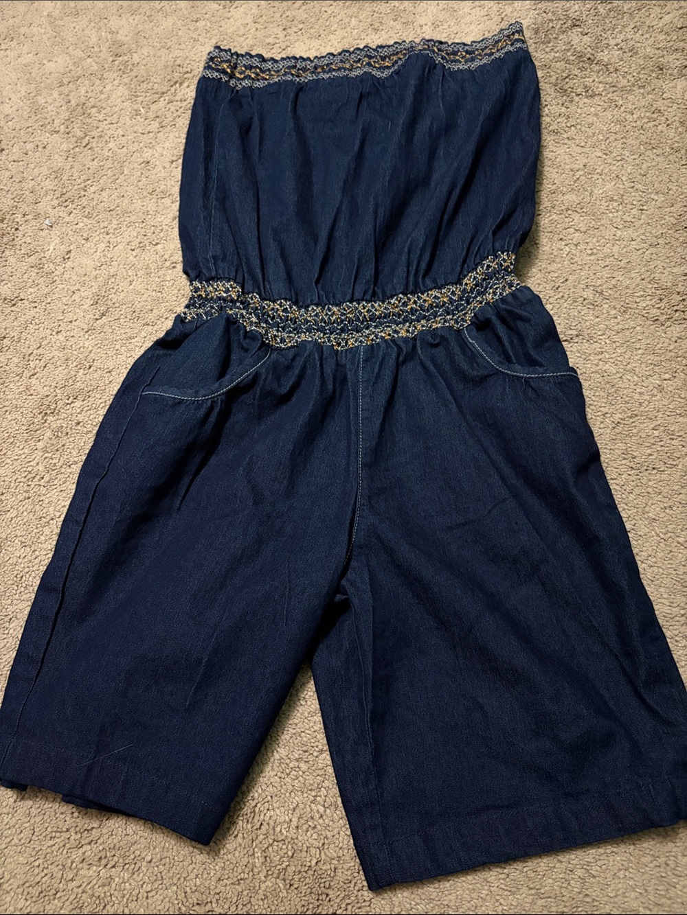 Adorable Indigo Denim Strapless Romper with side zipper